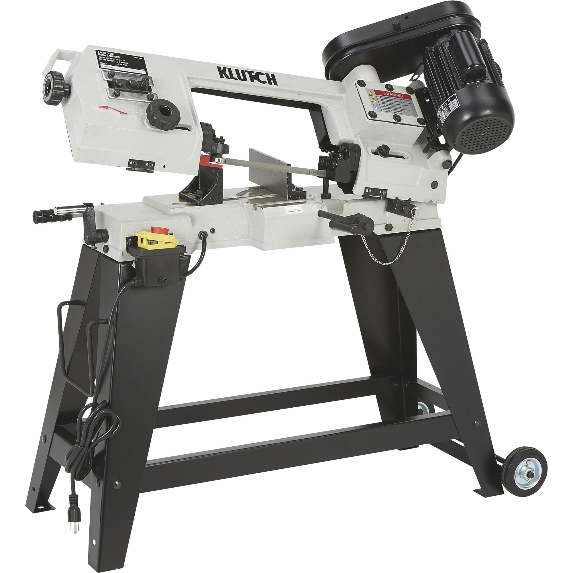Klutch Horizontal/Vertical Metal Cutting Band Saw, 4-1/2in. x 6in., 3/4 HP, 120V, Stand, Blade and Workbench